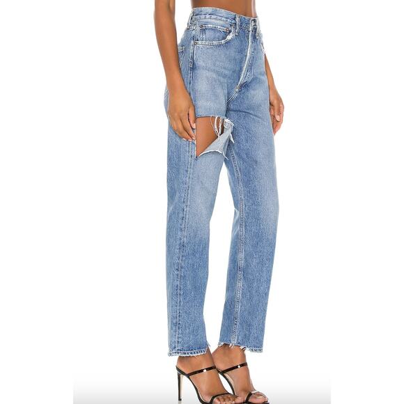 AGOLDE 90's High Rise Loose Fit Straight Leg Ripped Jeans Size 26 - Picture 4 of 9